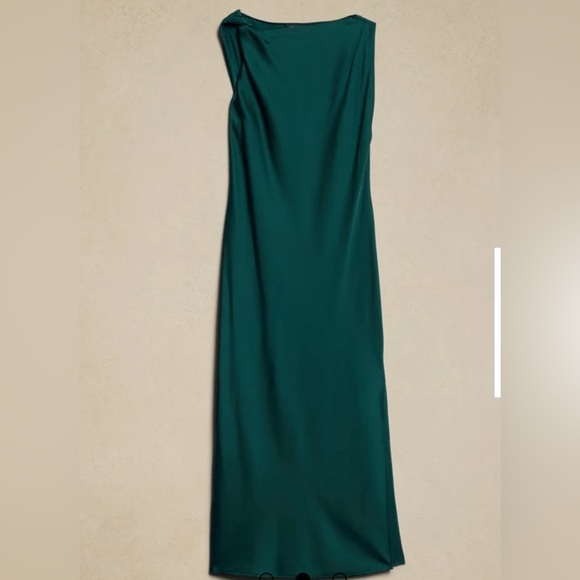 NWT! Banana Republic Deep Sea Teal Satin Twist-Shoulder Maxi Dress - Multiple🦋 - Picture 6 of 7
